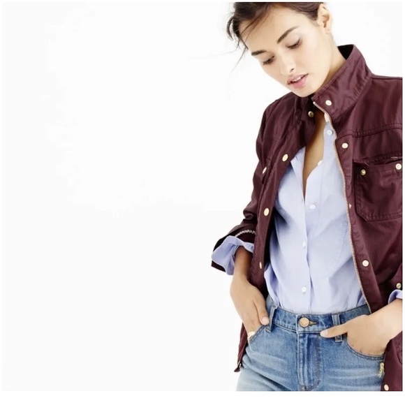 Jcrew downtown field jacket moto bomber coat burgundy red gold buttons pocket - Picture 2 of 13